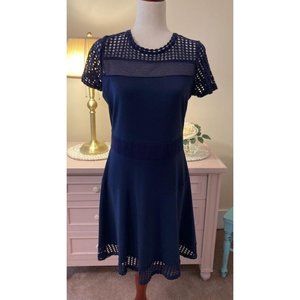 Stretch-Crepe A-Line Mesh-Panel Dress